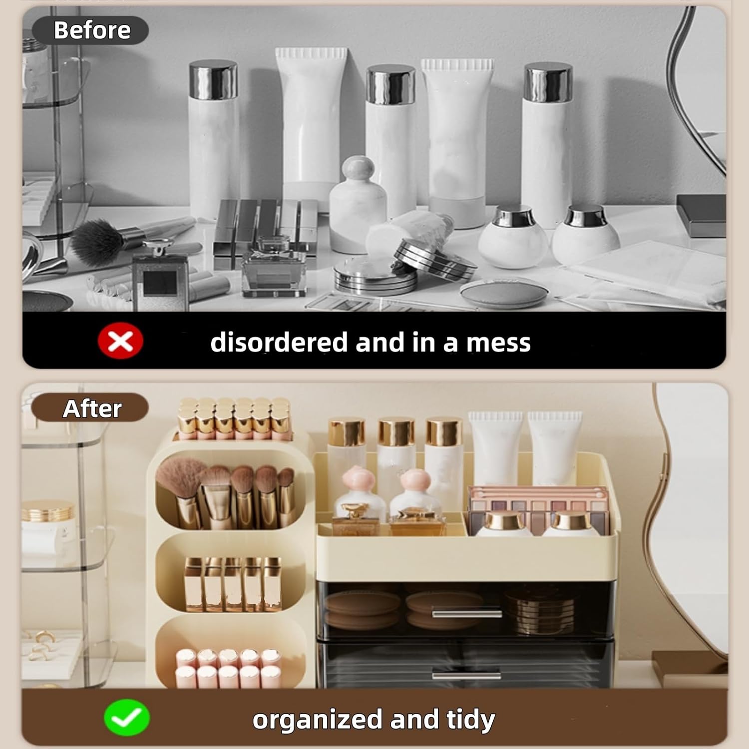 Covzoe Large Makeup Organizer with Brush Holder, Spacious Cosmetics Display Case with Drawers for Vanity, Skin Care Storage Solution for Lipstick Beauty Essential Bathroom Countertop - Image 4