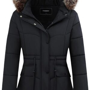GOLDLADIES Women’s Long Winter Puffer Coat Waterproof Jacket Thickened Down Alternative Parka with Detachable Hood