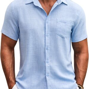 COOFANDY Mens Button Down Short Sleeve Shirt Casual Shirts Summer Beach Textured Shirts with Pocket