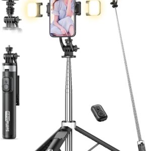 53” Selfie Stick Tripod with Light, Extendable Selfie Stick with Remote, Portable Cell Phone Tripod Stand with All in 1 Phone Clip, Lightweight Camera Tripod Compatible with iPhone 17 16 15, Android