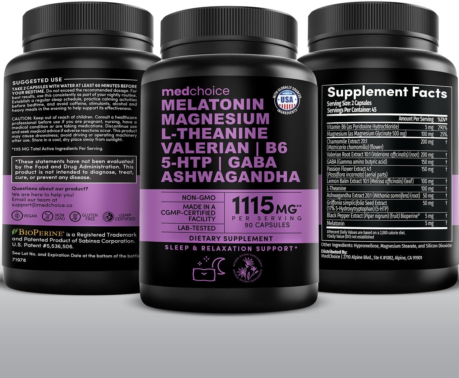 12-in-1 Melatonin Sleep Capsules - Natural Sleep Aids for Adults with Melatonin 5mg and Magnesium Glycinate 500mg, Sleep Aid with Ashwagandha, L Theanine, Valerian Root, GABA, 5-HTP (90ct, Pack of 1) - Image 9