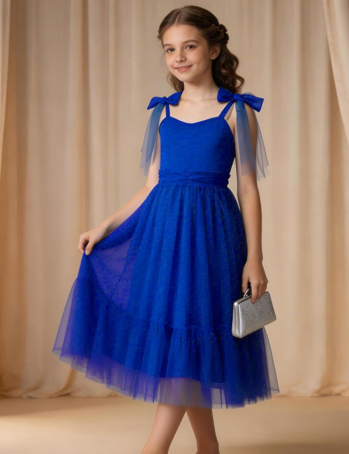 Arshiner Girls Dresses Summer Sleeveless Bow-Tie Straps Birthday Party Long Tulle Dress - Image 5
