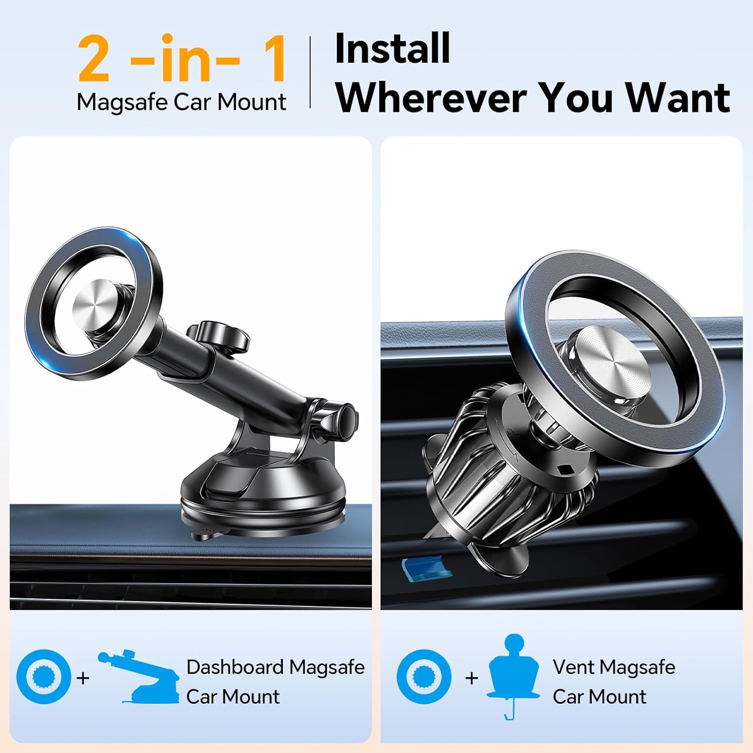 Coolpow for MagSafe Car Mount【Windshield+Vent+Dash】 Magnetic Phone Holder for Car Phone Holder Mount Cell Phone Holders for Your Car Accessories for Women Men Camera Tripods Mount for iPhone 17 16 15 - Image 2