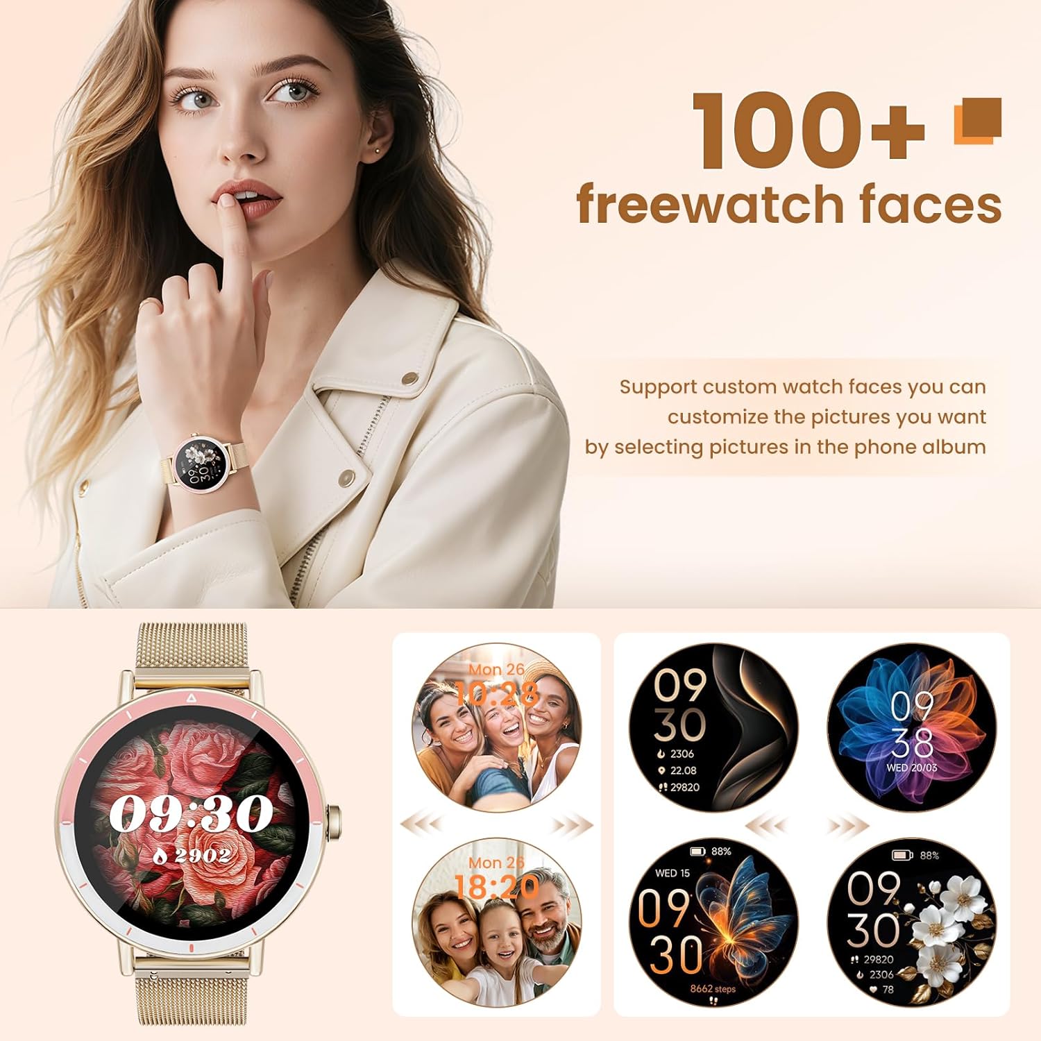 KEEPONFIT Smart Watches for Women Android/iPhone, IP68 Waterproof Fitness Tracker with Bluetooth Calls(Answer&Make), Activity Pedometer/Heart Rate/SpO2 Monitor/100+ Sports Model - Image 7