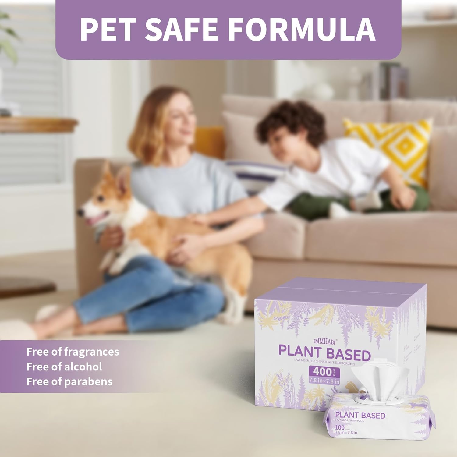 IMMHABI 400 PCS Pet Wipes for Paws and Butt Hypoallergenic Pets Cleansing & Deodorizing Anal Gland Hygienic Puppy Wipes for Dogs Face and Body Wipes Cleaning Fur Doggie Wipes Doggy Wipes (Lavender) - Image 4