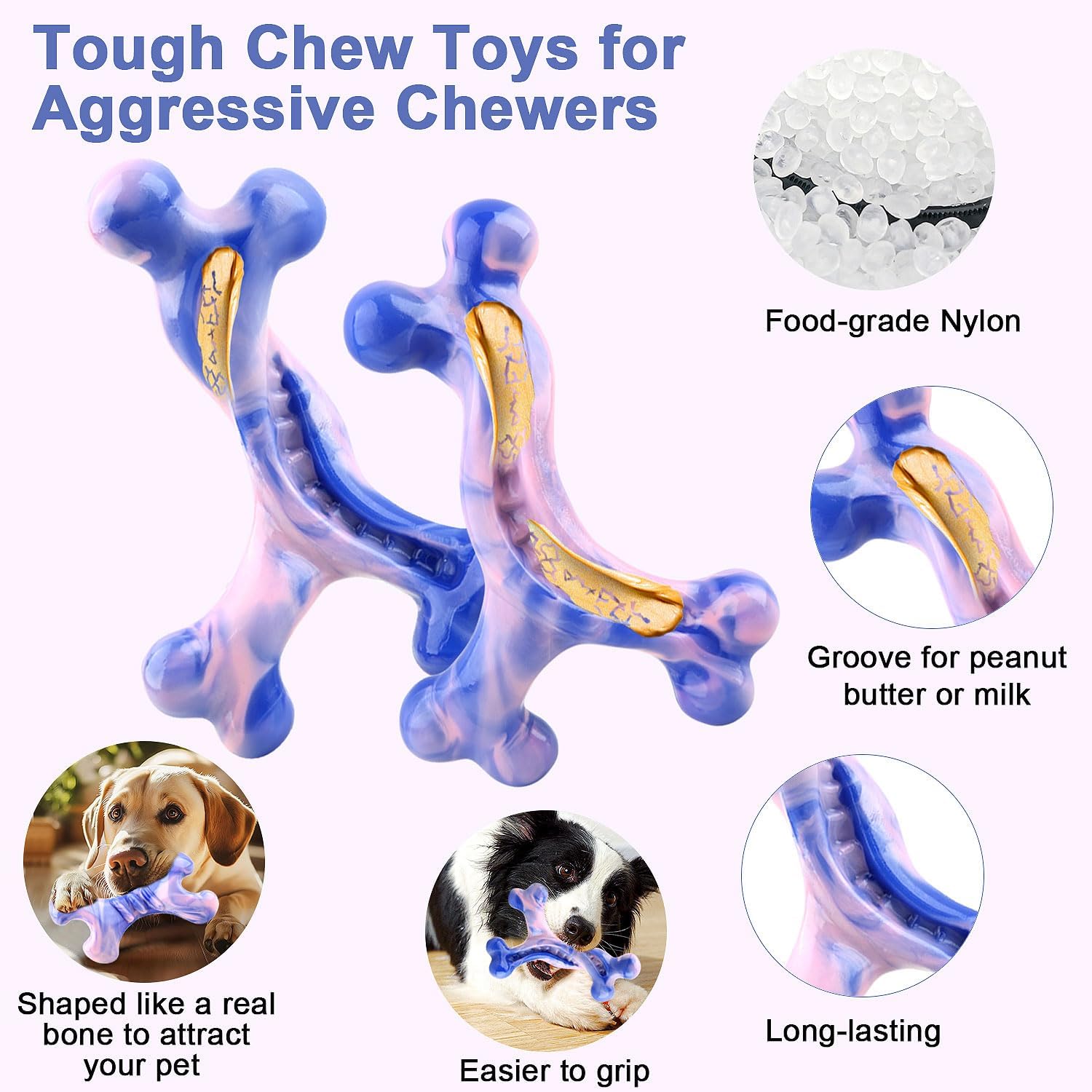 Rensh 3-Pack Tough Dog Chew Toys for Aggressive Chewers, Almost Indestructible Dog Toys for Medium Large Breed, Super Chew Toy to Keep Them Busy & Reduce Boredom, Teeth Cleaning Training, Milk Flavor - Image 4