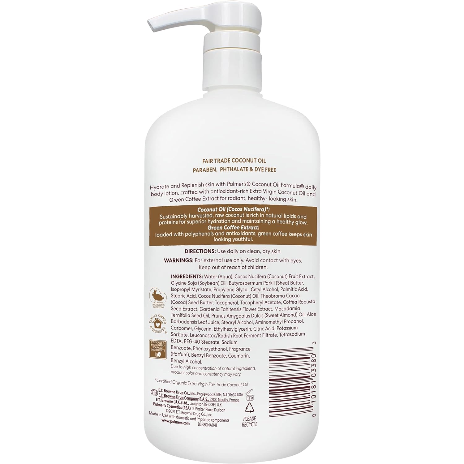 Palmer's Coconut Oil Formula Body Lotion for Dry Skin, Hand & Body Moisturizer with Green Coffee Extract & Vitamin E, Value Size Pump Bottle, 33.8 Fl Oz (Pack of 1) - Image 2
