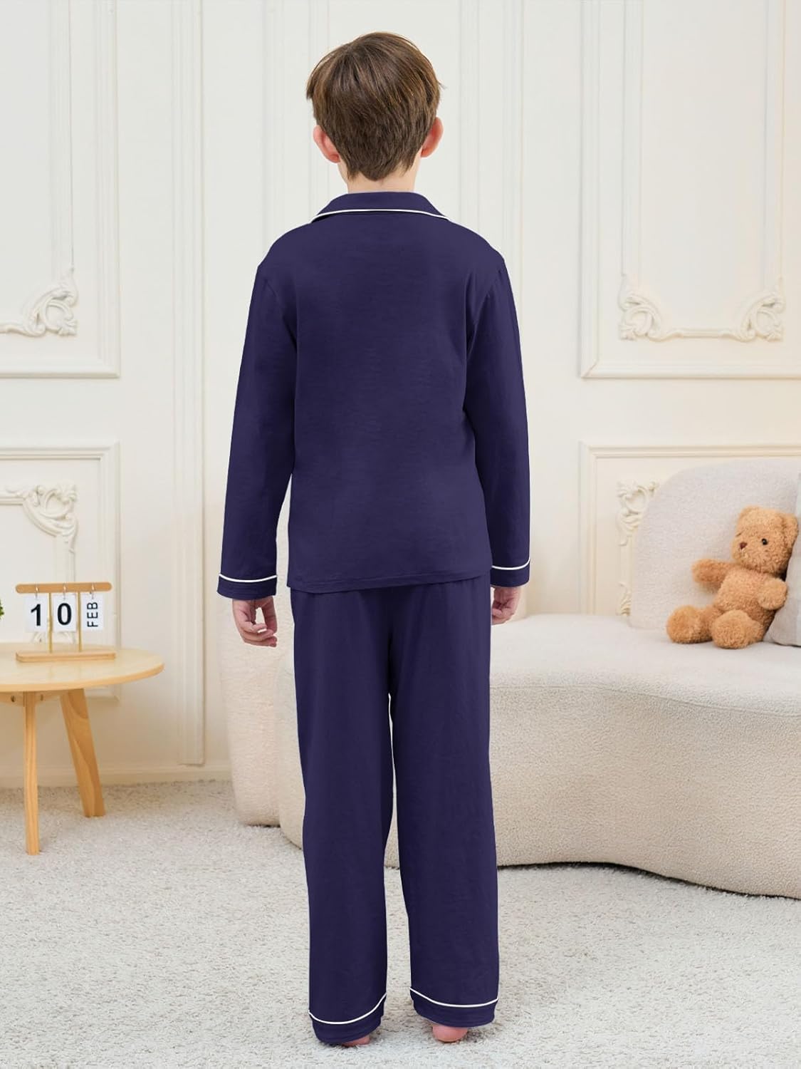 QZH.DUAO Boys Pajamas Set Kids Soft Long Sleeve Top and Pants Sleepwear 2 Pcs Button-Up Comfy Pjs Set for Ages 4-14 - Image 6