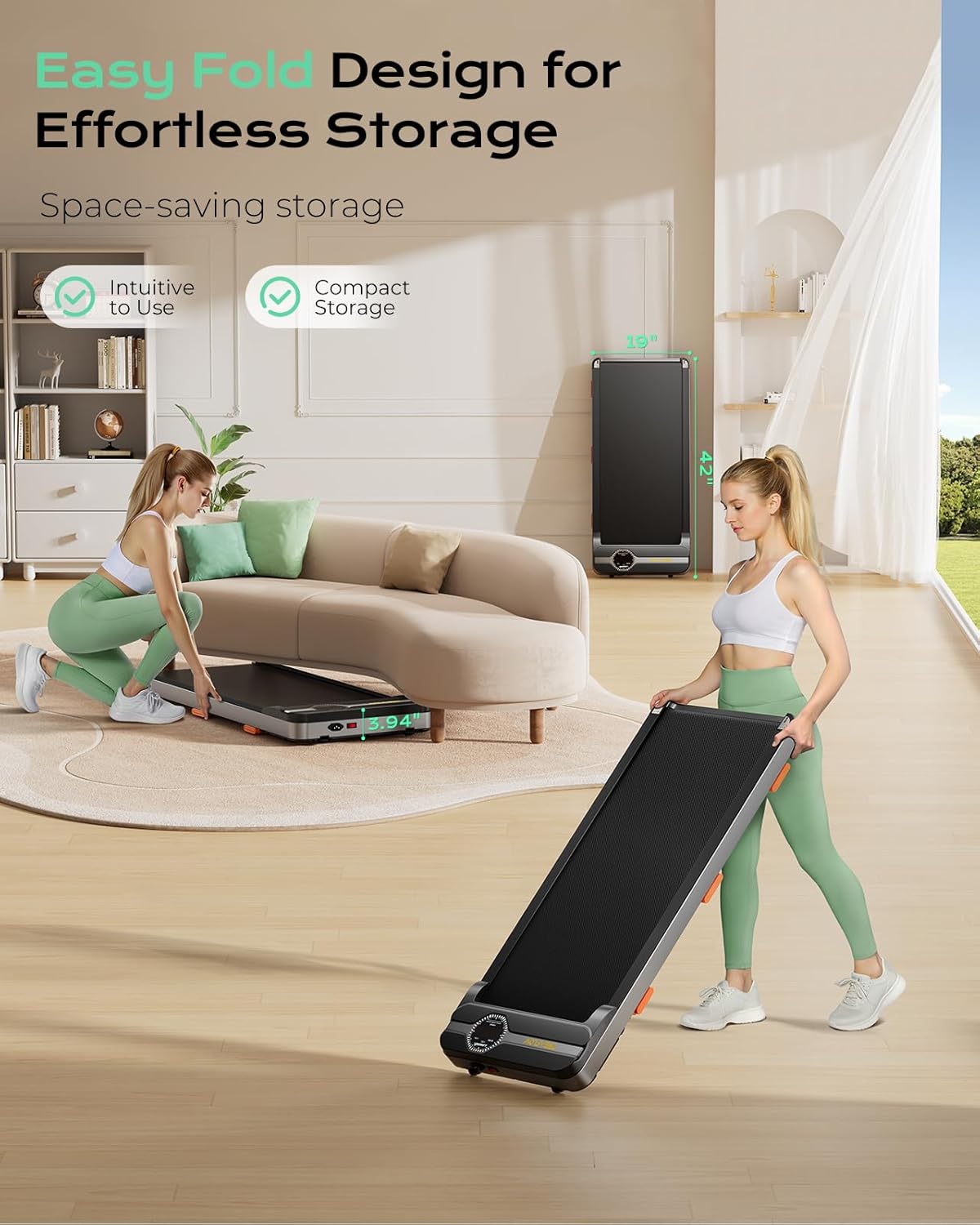 TREAFLOW Walking Pad Portable Under Desk Treadmill with Incline 2.5HP for Home Office 265 lbs Capacity Remote Control LED - Image 7