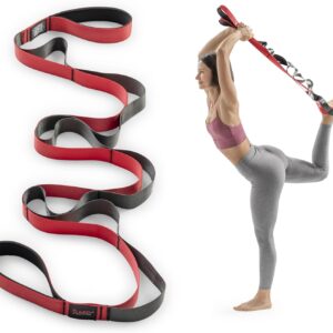 Sunny Health & Fitness Premium Yoga Stretch Strap with 8 Individual Grip Loops – 75″ x 1.5″ Durable Polyester Stretching Strap for Flexibility, Physical Therapy, Pilates, and Full Body Workouts
