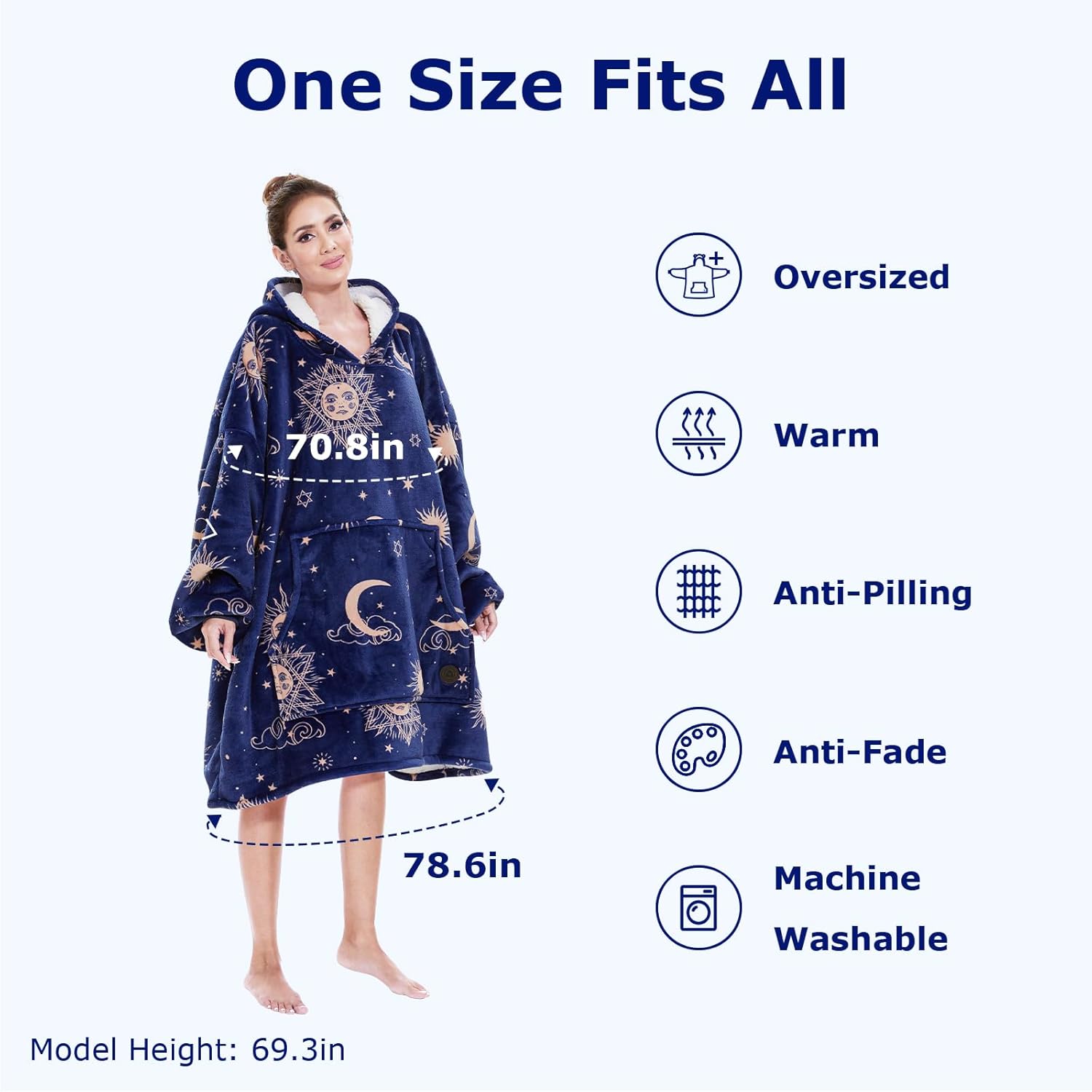 THREE POODLE Wearable Blanket Hoodie for Women, Oversized Sherpa Sweatshirt Blanket for Adults Men, Cozy Hooded Blankets, Gifts for Teen Girls Women Mom Sister - Image 2