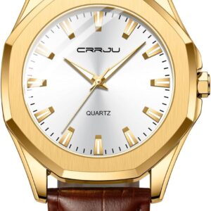 CRRJU Men’s Fashion Luxury Classical Leather Watches for Men Business Simple Luminous Analog Quartz Wristwatches