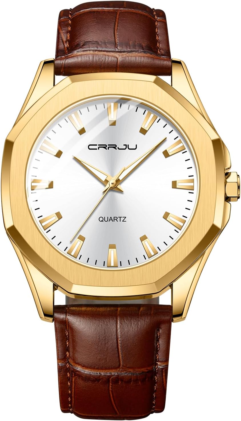 CRRJU Men's Fashion Luxury Classical Leather Watches for Men Business Simple Luminous Analog Quartz Wristwatches