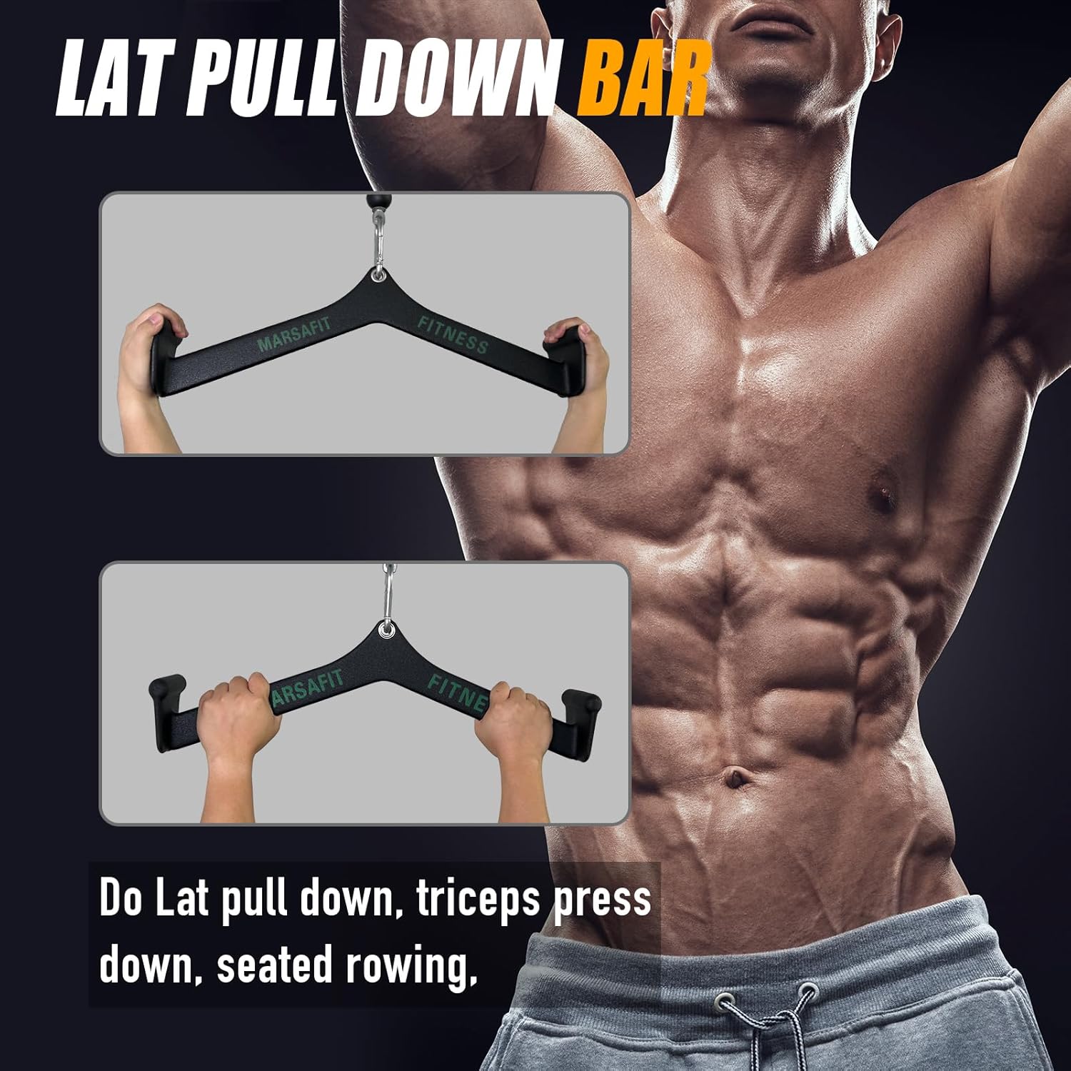 MARSAFIT Home Gym Fitness Rowing T-bar V-bar Pulley Cable Machine Attachment, Bicep Curl Tricep LAT pulldown Bar Back Strength Training Handle Grips LAT Pull Down Bar for Seat Row Workout - Image 5