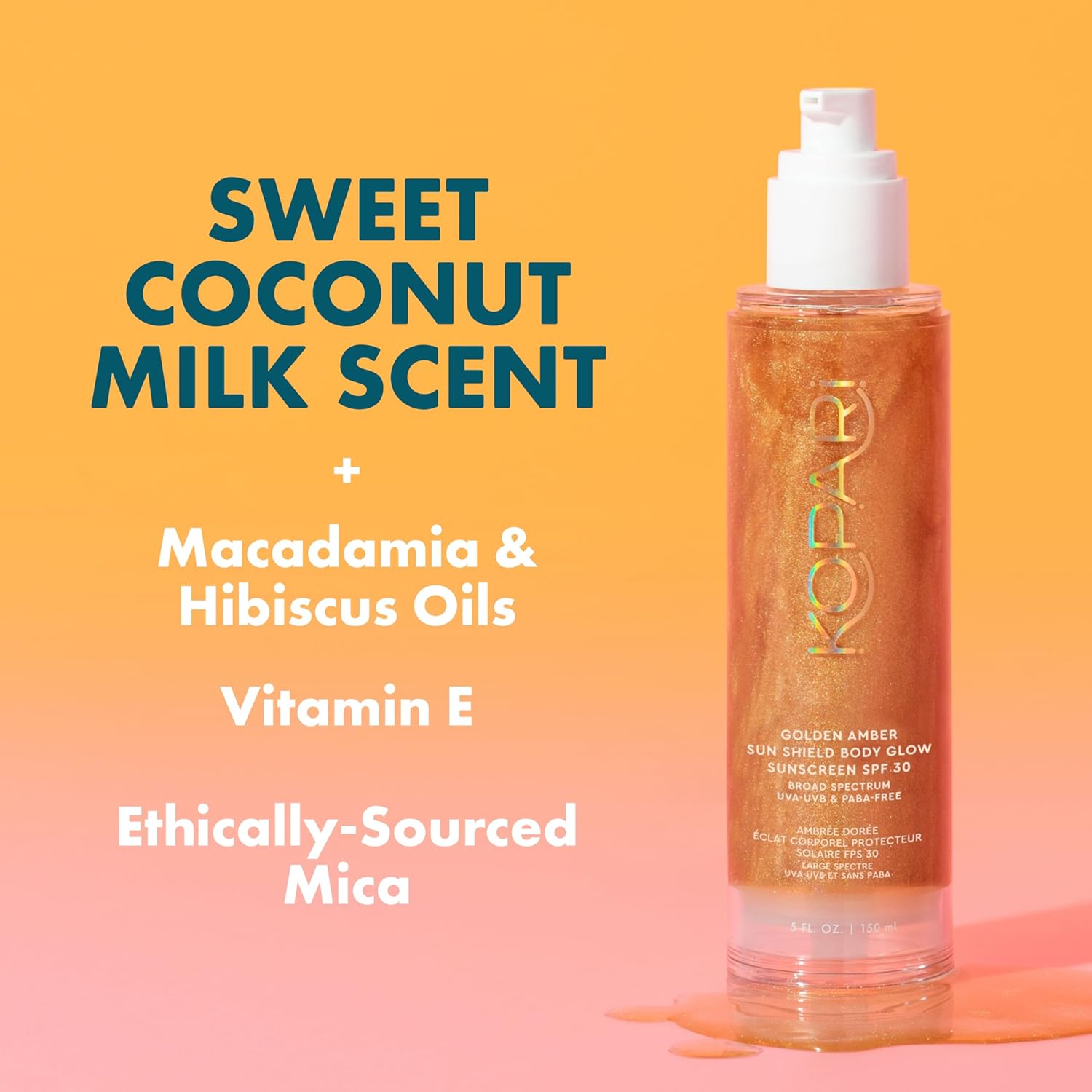 Kopari Sun Shield Body Glow, Broad Spectrum SPF 30, Lightweight Shimmering Gel Texture Absorbs Quickly, Non Sticky, Glowing Results, Golden Amber 5 oz - Image 5