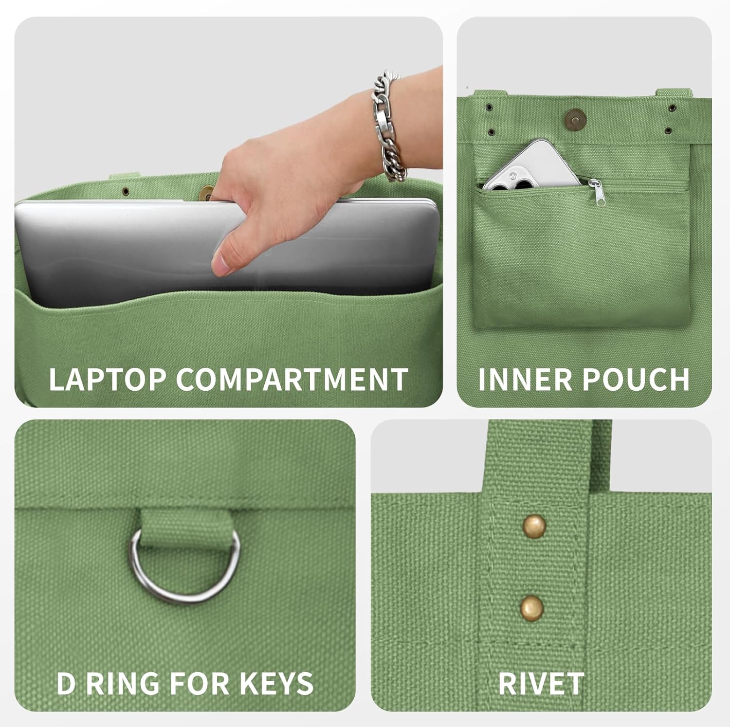 HOMESPON Large Canvas Tote Bag for Women Everything Bag with Pockets and Laptop Sleeve - Image 6