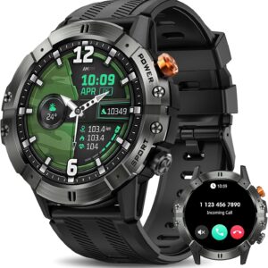 Smart Watches for Men(Waterproof/Call/Answer), Rugged Military Smart Watch with Heart Rate/Oxygen/Pressure/Sleep Monitor/124 Sports Modes, Fitness Tracker Tactical Watch for Android Phones/iPhone