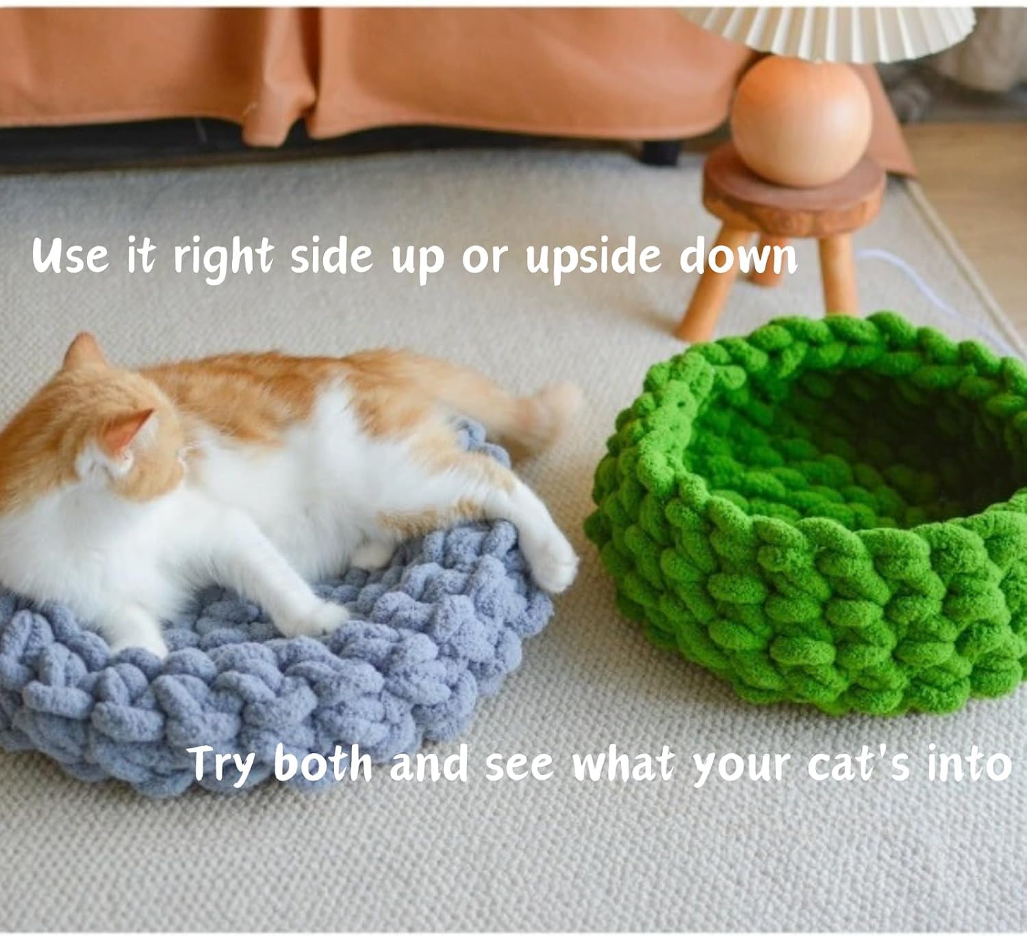 Cat Nest Bed - Premium Self Warming Handwoven Washable Extra Soft Round Cave House for Indoor Kitten & Kitty, Small & Large (Cloud White,Medium) - Image 5