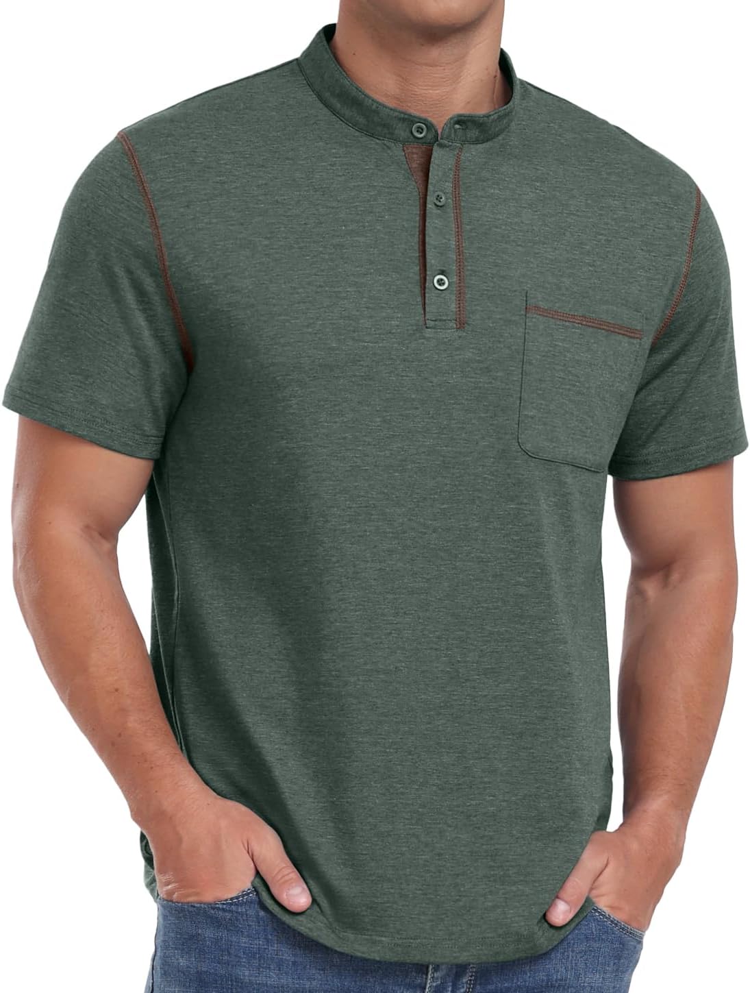 Sailwind Mens Henley Shirts Short Sleeve Summer Casual Classic Cotton T Shirts Pocket Button Shirt - Image 6