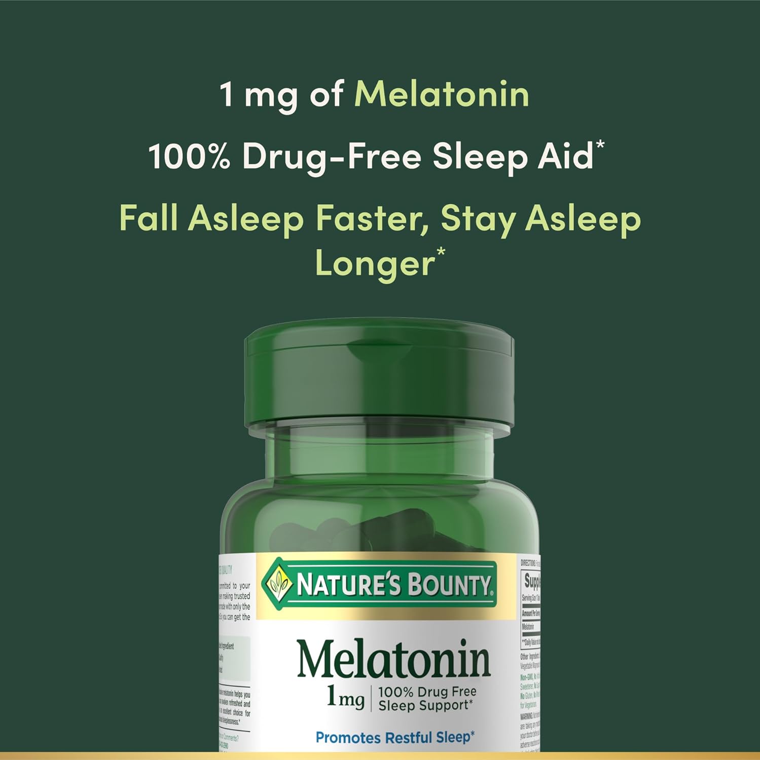 Nature's Bounty Melatonin, 100% Drug Free Sleep Aid, Promotes Relaxation and Sleep Health, 1mg, 180 Tablets - Image 3