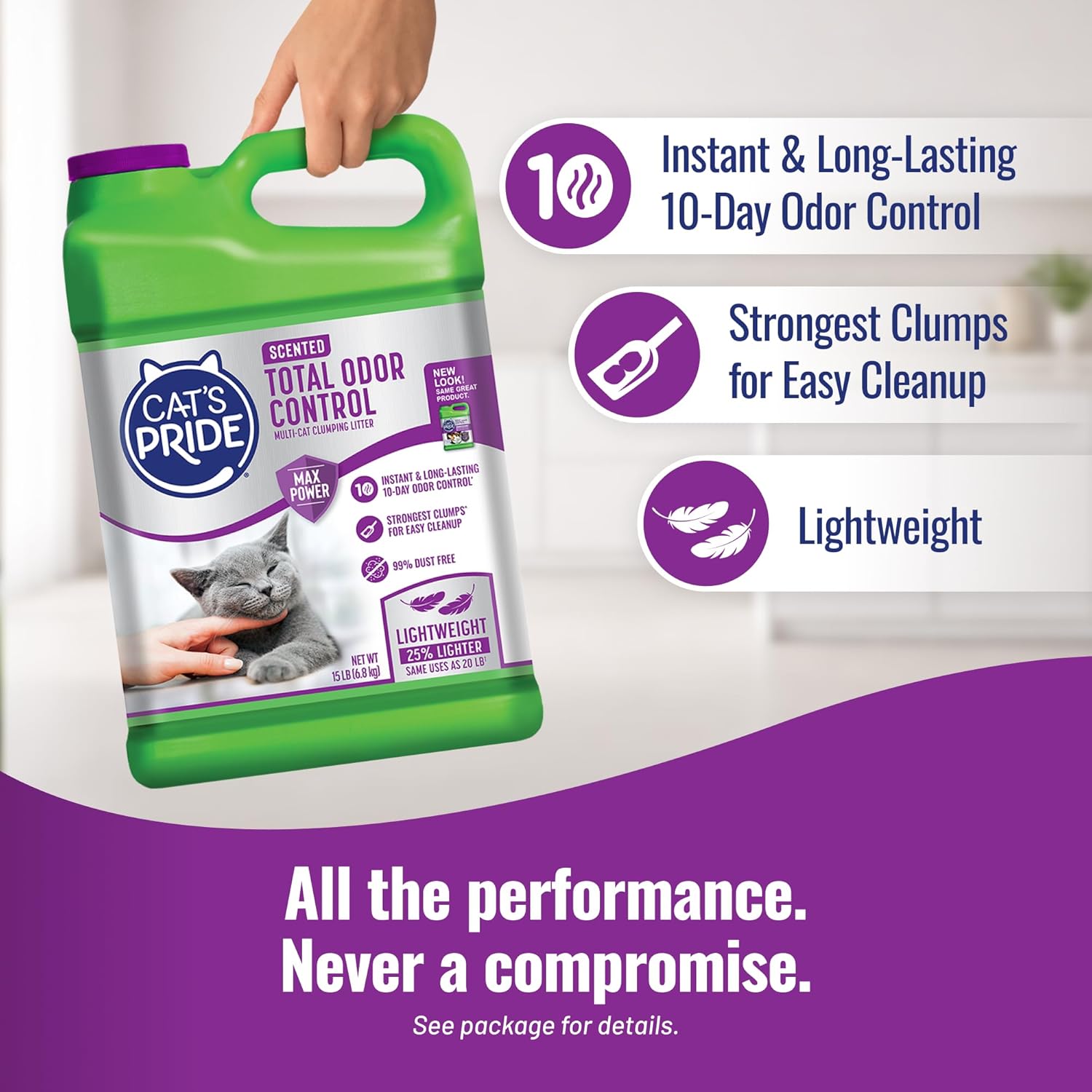 Cat's Pride Max Power: Total Odor Control - Up to 10 Days of Powerful Odor Control - Strong Clumping - 99% Dust Free - Multi-Cat Litter, Scented, 15 Pounds - Image 4