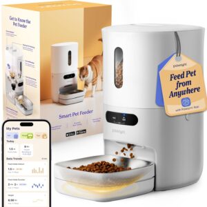 Pawsync Automatic Cat Feeder, WiFi Smart Scale Tracks Pet’s Food Intake, App Control, 3.6L Timed Food Dispenser for Cats and Dogs, Up to 10 Meals Per Day, Stainless Steel Bowl, Dual Power Supply