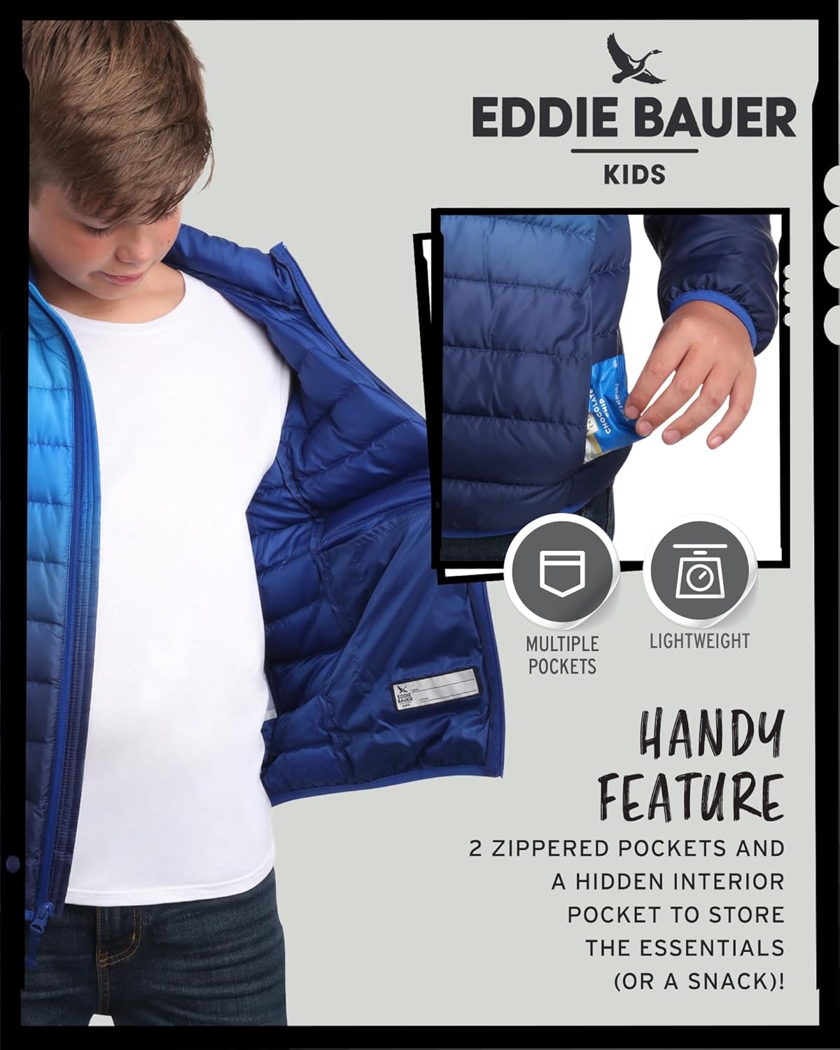 Eddie Bauer Kids' Jacket - CirrusLite Weather Resistant Down Coat for Boys and Girls- Insulated Quilted Bubble Puffer (5-20) - Image 2