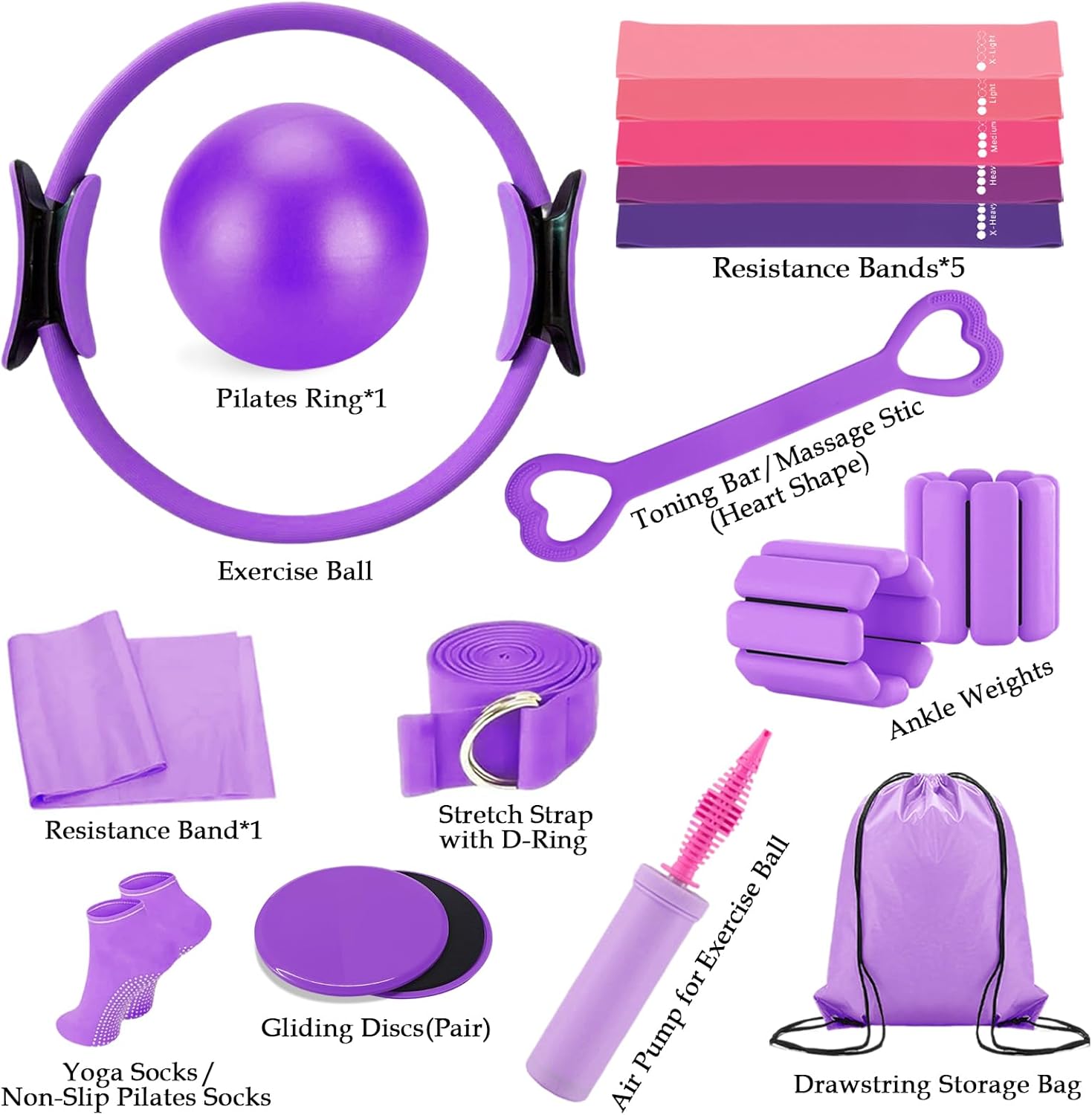 Pilates Kit for Home Workouts – Pilates Equipment Set with Ring, Ball, Resistance Bands, Pilates Accessories, Pilates Essentials Kit for Women, Pilates Sets for Home Exercise - Image 5