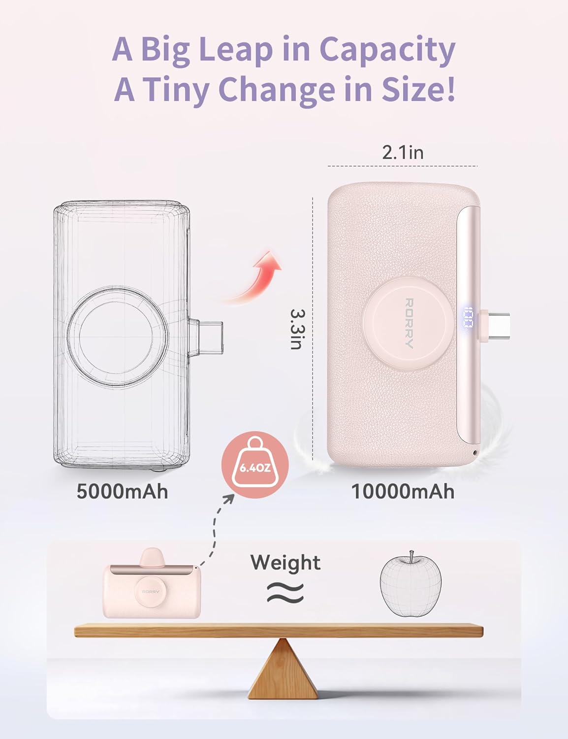 RORRY PalmGo Portable Charger, 10000mAh PD 22.5W Fast Charging Mini Power Bank with Built-in USB C Connector, 3-in-1 Battery Pack for iPhone 17/16/15 Pro/Max, Apple Watch Ultra/11/10/SE, iPad, Black - Image 3