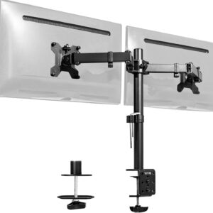 VIVO Dual Monitor Desk Mount, Holds 2 Computer Screens up to 30 inches and 22lbs Each, Heavy Duty Fully Adjustable Steel Stand with C-Clamp and Grommet, Black, STAND-V002
