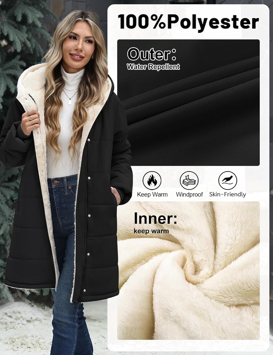 UMIPUBO Women's Long Winter Puffer Jacket – Sherpa Fleece Lined Hooded Coat, Water-Repellent Windproof Warm Quilted Outerwear - Image 4