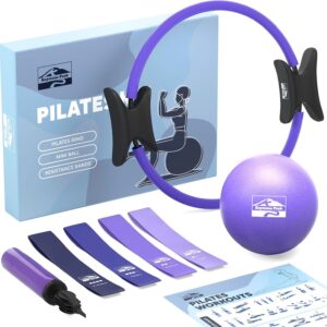 Pilates Ring and Ball Set, at Home Pilates Kit with 14″ Exercise Ring, Mini Ball