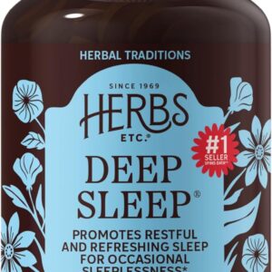 Herbs Etc. Deep Sleep Softgels – Holistic Rest Supplement for Restful Sleep – Chamomile, Lemon Balm Extract & Passionflower – Melatonin-Free, Gluten-Free – 60 Count (60 Servings)