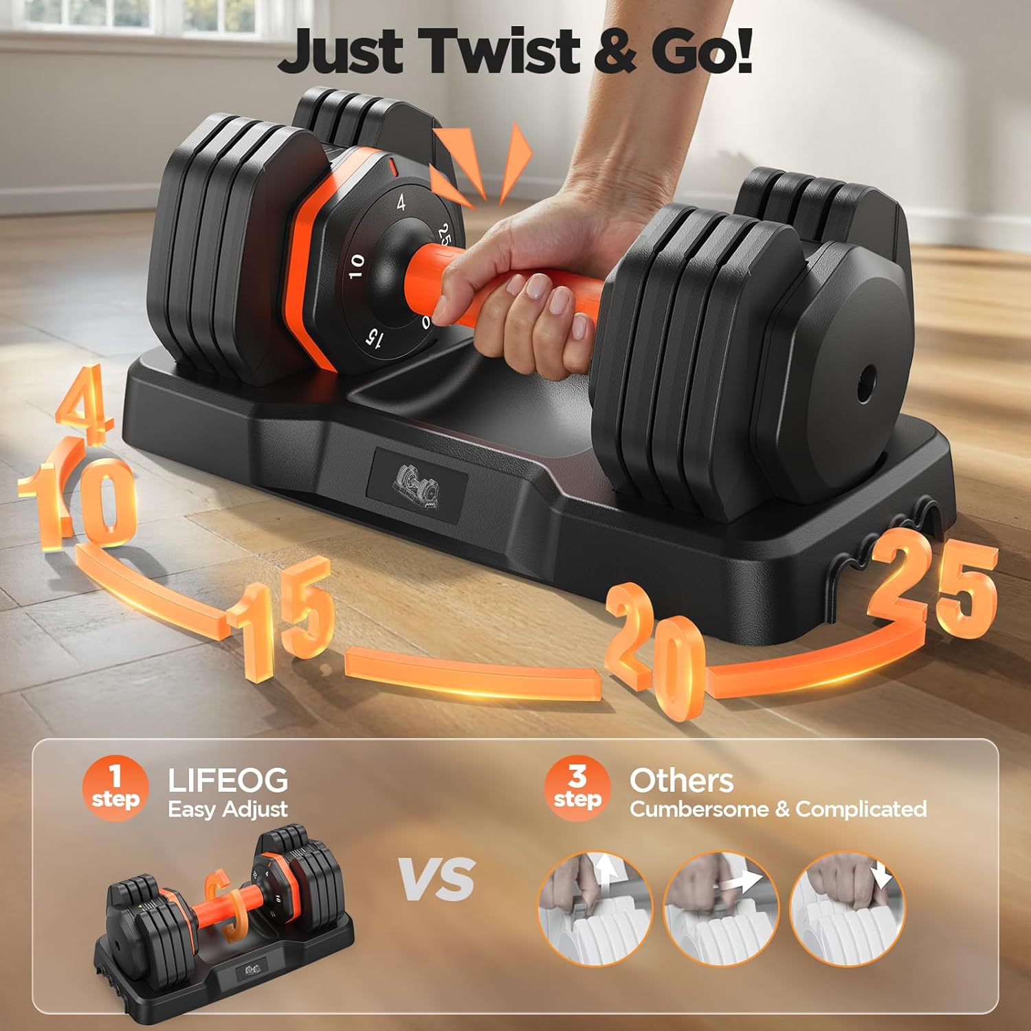 2026 FDB2 Updated Adjustable Dumbbell Set of 2, 110lbs/50lbs Weights Dumbbell Set with Storage Box, 25lbs/55lbs Adjustable Weights with Anti-slip Silicone Grip, Weight Set For Home Gym Suit both Men and Women - Image 4