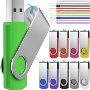 FEBNISCTE 64GB Flash Drive 10 Pack, Thumb Drive High Capacity Multicolour, Bulk USB Flash Drives 64 GB Metal Swivel, USB 2.0 Jump Drive Portable, Pen Drive Zip High Speed for Data Storage