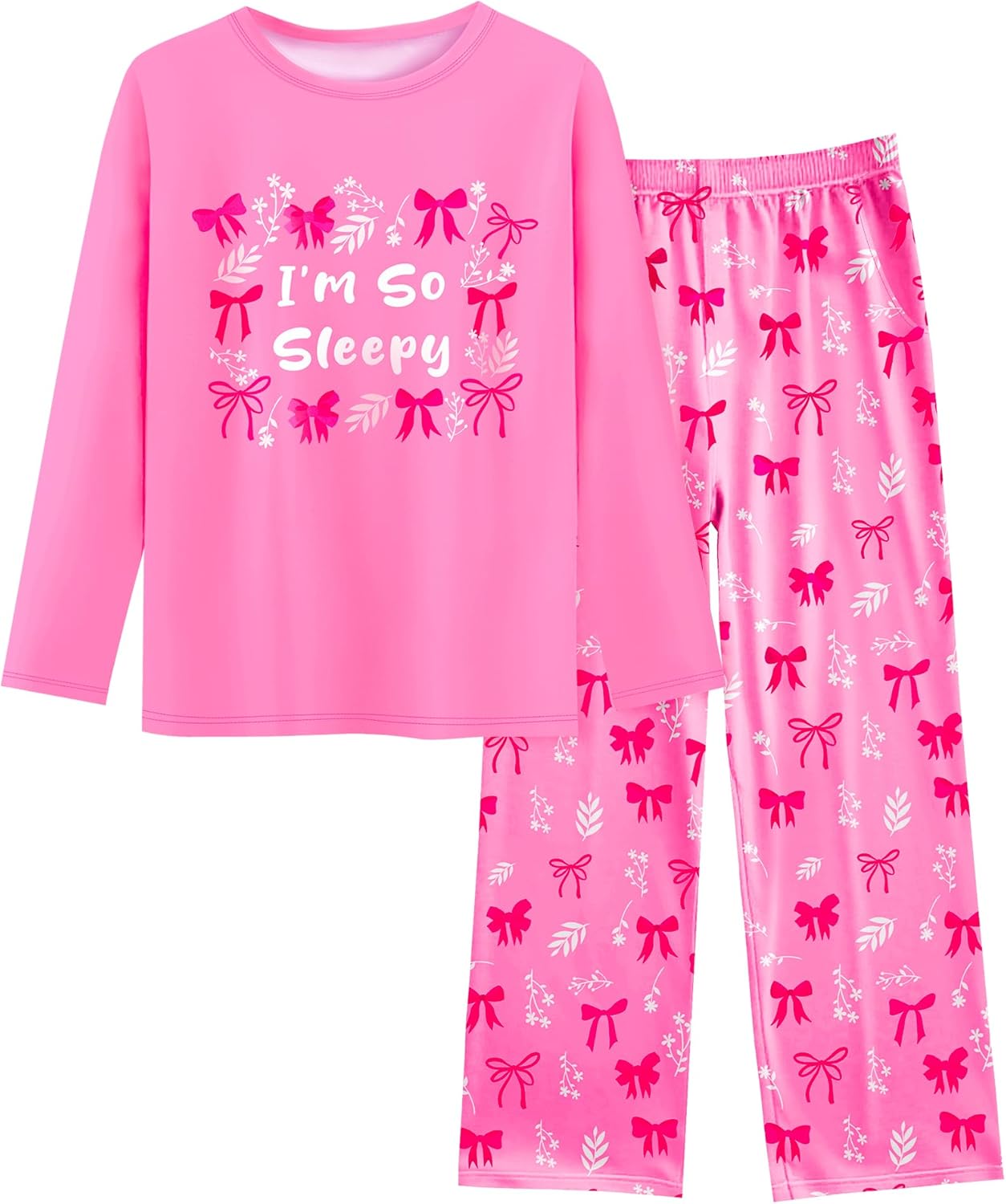 Sylfairy Girls Pajamas 2-Piece Pjs Set Kids Long Sleeve and Pants Jammies Casual Wear Girls' Sleepwear Lounge Clothes Big Kid