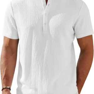 COOFANDY Men’s Henley Shirt Short Sleeve Stand Collar Summer Casual Beach Hippie T-Shirts