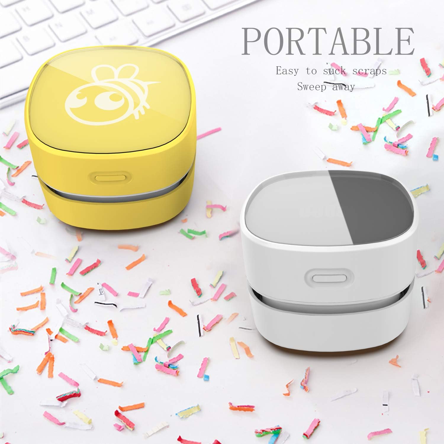 ODISTAR Desktop Vacuum Cleaner, Mini Table dust Sweeper Energy Saving,High Endurance up to 90 mins,Cordless&360º Rotatable Design for Keyboard/Home/School/Office(White AA Battery) - Image 3