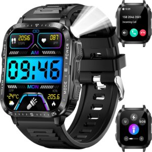 Military Smart Watch for Men with LED Flashlight Watch 2.0” Big Screen Tactical Smartwatch 430mAh Big Battery Fitness Tracker with Heart Rate Sleep Monitor for iPhone Android