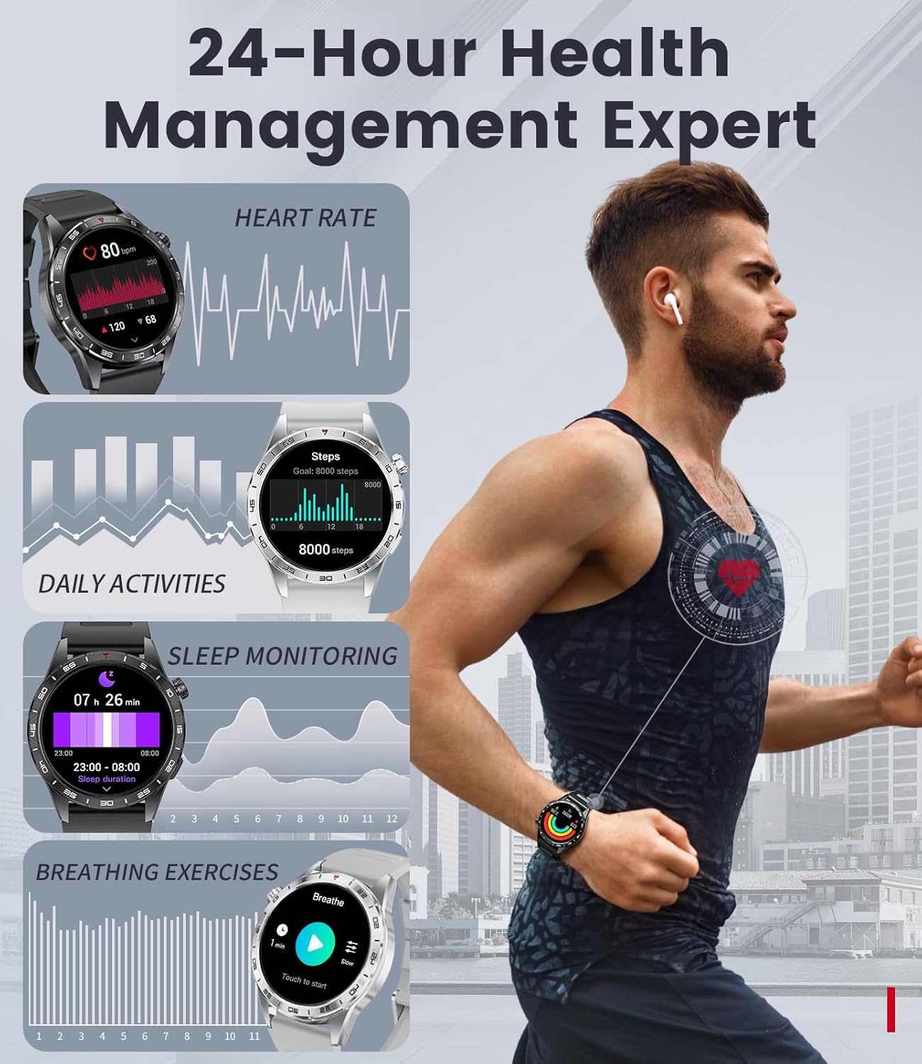 LIGE Smart Watches for Men(Answer/Make Calls), 1.43" HD AMOLED Fitness Tracker with 110+ Sport Modes, 24/7 Heart Rate Sleep Monitor Smartwatch, IP68 Waterproof Smart Watch for Android iOS - Image 5