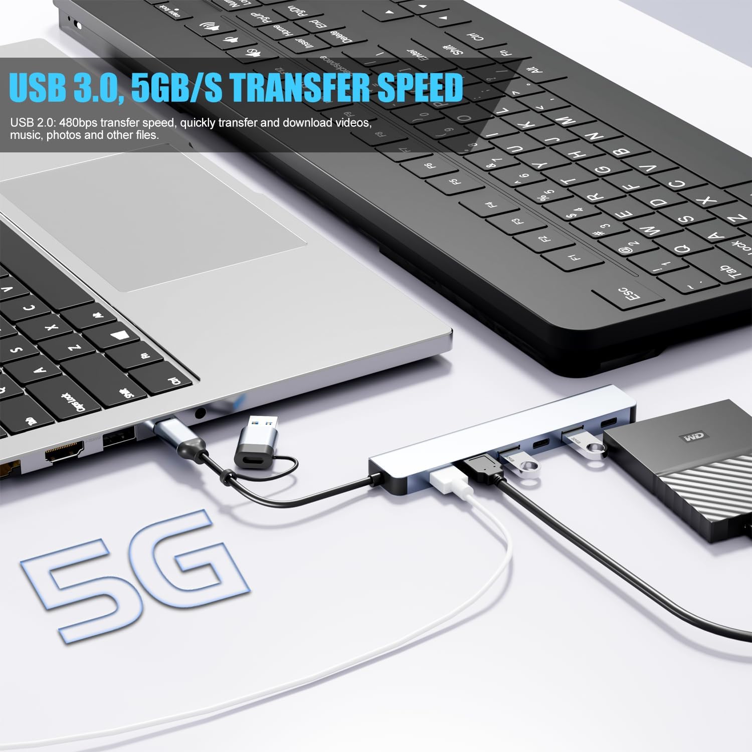 【Upgrade】 USB C/USB Hub, BERLAT Aluminum 7 in 1 USB C & USB Hub with USB 3.0, USB 2.0 Ports for PC/Laptops/MacBook Pro/Air/iMac/iPad and More Devices - Image 3