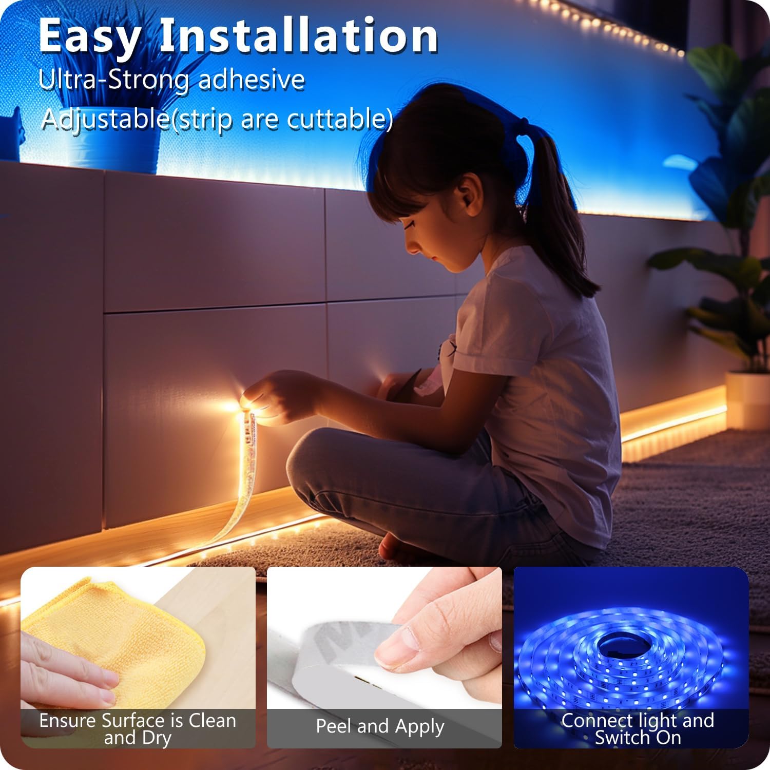 DAYBETTER LED Strip Lights 110ft, Smart Lighting Strips with App Remote Control, RGB Music Sync Color Changing Lights for Bedroom Kitchen Party Home Decor Luces led para cuarto (1 Roll) - Image 4