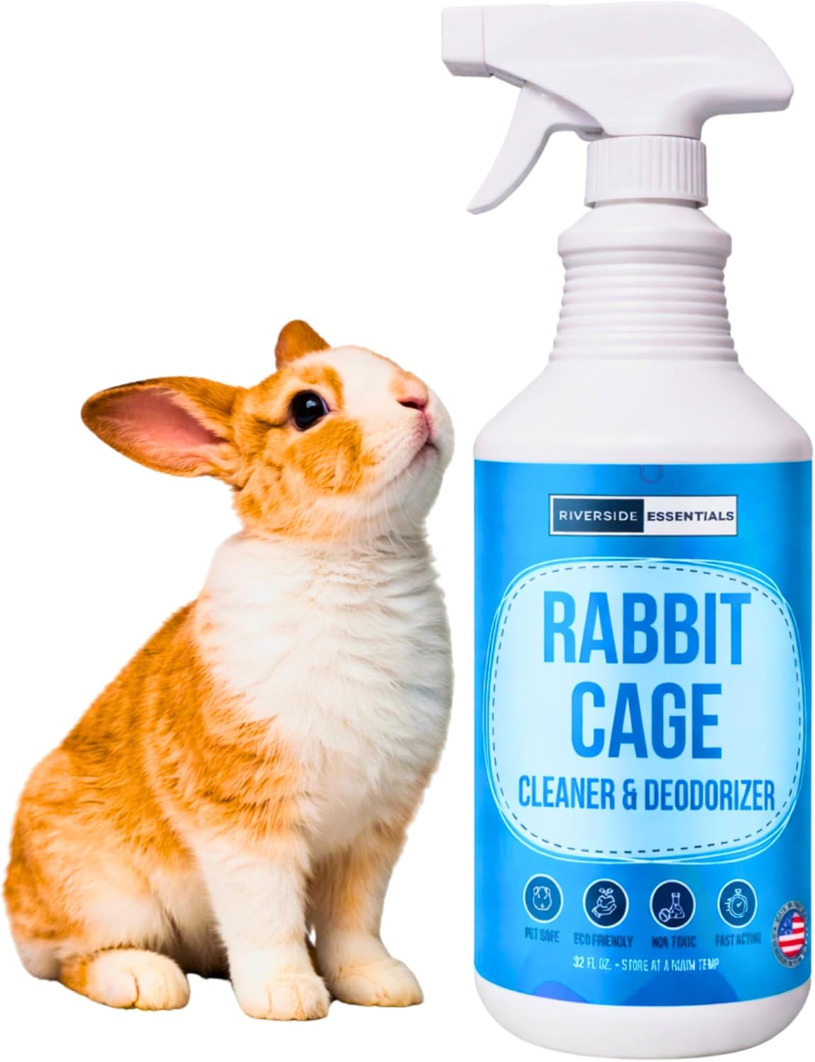 Rabbit Cage Cleaner Spray (32oz) – Bunny Cage Cleaner & Deodorizer – Odor Eliminator for Small Animal Cages – Pet Safe, Non-Toxic – Fast Drying – Made in USA