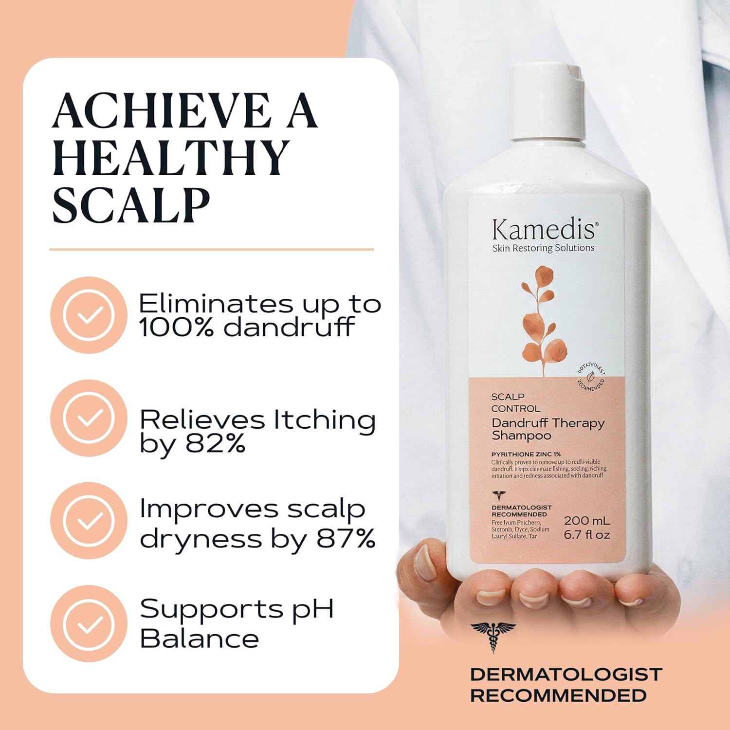 KAMEDIS Anti Dandruff Shampoo, Triple Power Formula: 1% Zinc Pyrithione, Salicylic Acid & Soap Nut Pure Extract. Itch, Flaky & Seborrheic Dermatitis Relief. Unisex. Parabens & Dyes Free. 16.9 Fl Oz - Image 6