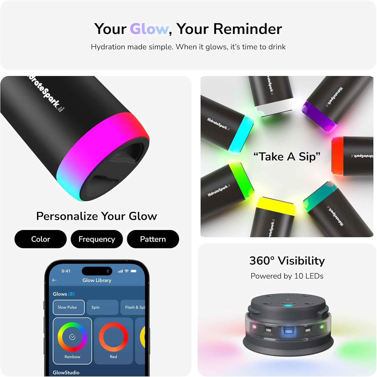 Hidrate Spark PRO Smart Water Bottle - Tracks Water Intake & Glows to Remind You to Stay Hydrated, Chug & Straw lid, 32oz, Brushed - Image 2