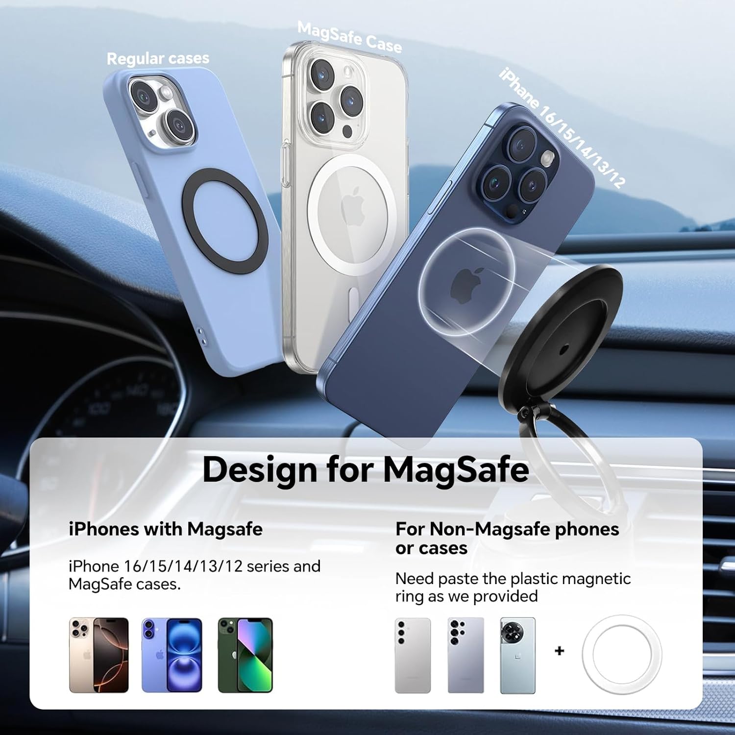 Magnetic Phone Holder for MagSafe, 360° Adjustable Car Phone Mount with 96+LBS Strongest Suction & 2800gf Strongest Magnetic for Dashboard/Gym/Mirror, Compatible with iPhone & Android - Image 8