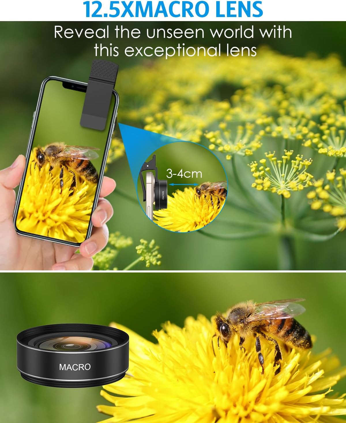 AMIR Phone Camera Lens Kit, 2026 New 0.45X Super Wide Angle Lens (140°) with 12.5X Macro Lens, 2-in-1 Clip-On Universal Lens Compatible with iPhone 15/14/13/12, Samsung Galaxy S and Most Smart Phones - Image 3