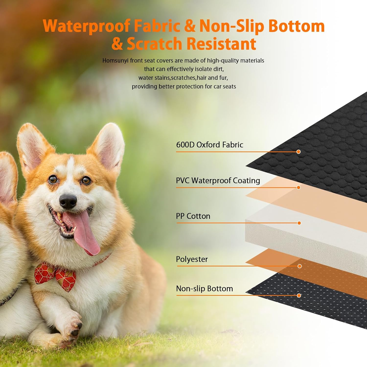 1 Pack Front Seat Car Cover, Waterproof Dog Car Seat Cover, Non-Slip & Scratch-Proof, Pet Car Seat Protector with Side Flaps and Storage Pocket, Car Seat Cover for Most Cars, Trucks and SUVs - Image 7