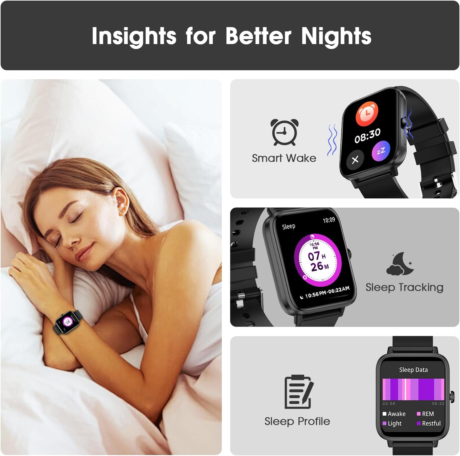 Smart Watch (Answer/Make Call): 1.85" Waterproof Fitness Trackers with 24-Hours Blood Pressure Heart Rate SpO2 Sleep Monitor Watches for Men Women, iPhone Android Compatible (Stone Black) - Image 5