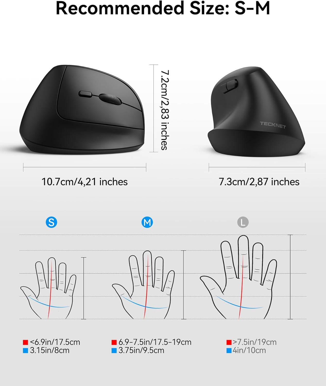 TECKNET Ergonomic Mouse, Wireless Bluetooth Vertical Mouse (BT5.3/3.0 & 2.4G) Rechargeable 4800 DPI Optical Mouse with 6 Adjustable DPI, Quiet Clicks, USB A Receiver, 6 Buttons - Wide Compatibility - Image 6